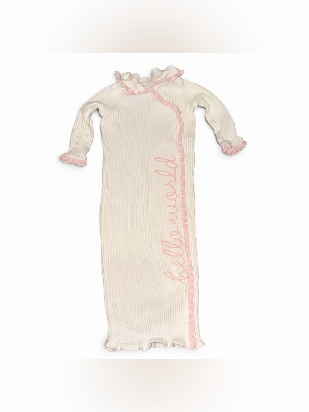 Mud Pie Hello World Baby Girl Newborn Gown Pink Ruffle Sleeper 0-3 Months